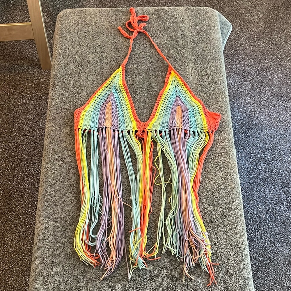 Rainbow Cover Up Fringe Top